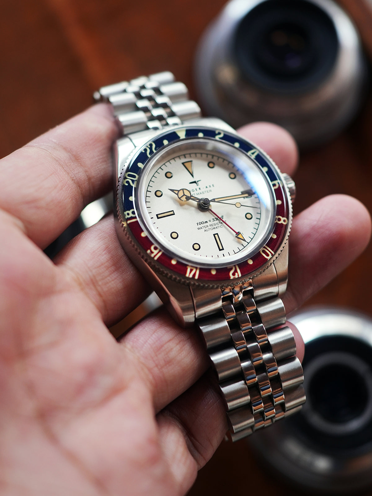 Dagger-axe Watch Men's Automatic Mechanical Watch GMT Dual Time Zone Vintage Diving Watch