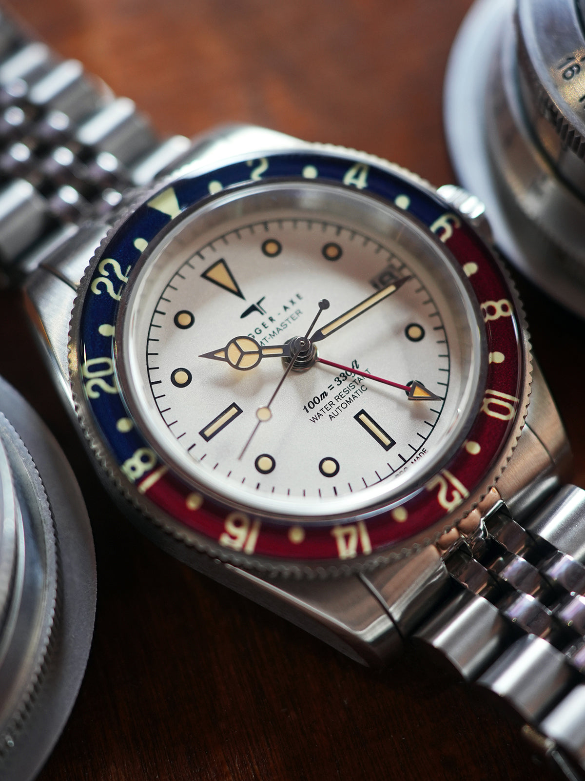 Dagger-axe Watch Men's Automatic Mechanical Watch GMT Dual Time Zone Vintage Diving Watch