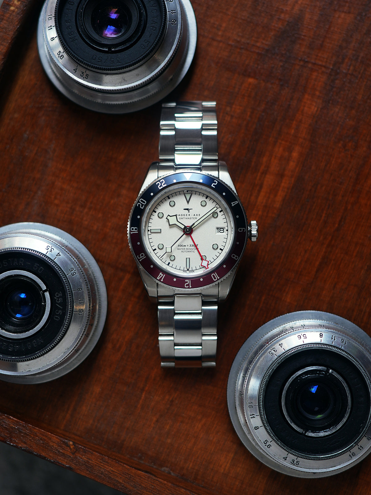 Dagger-axe Watch Four-pin Dual Time Zone Mechanical Watch Classic White Cola Ring Vintage Diving Watch