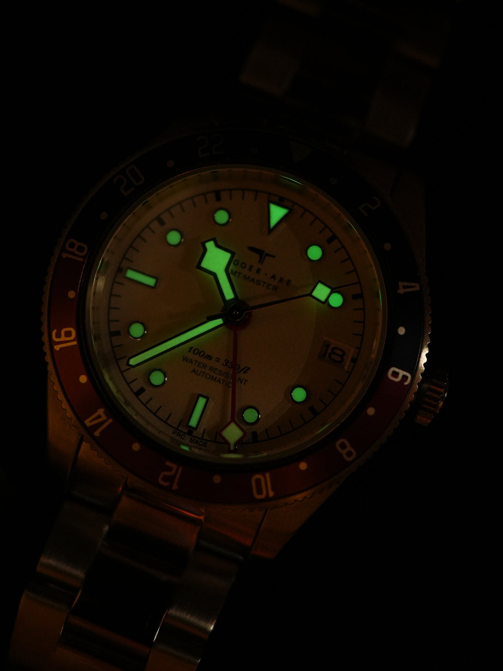 Dagger-axe Watch Four-pin Dual Time Zone Mechanical Watch Classic White Cola Ring Vintage Diving Watch