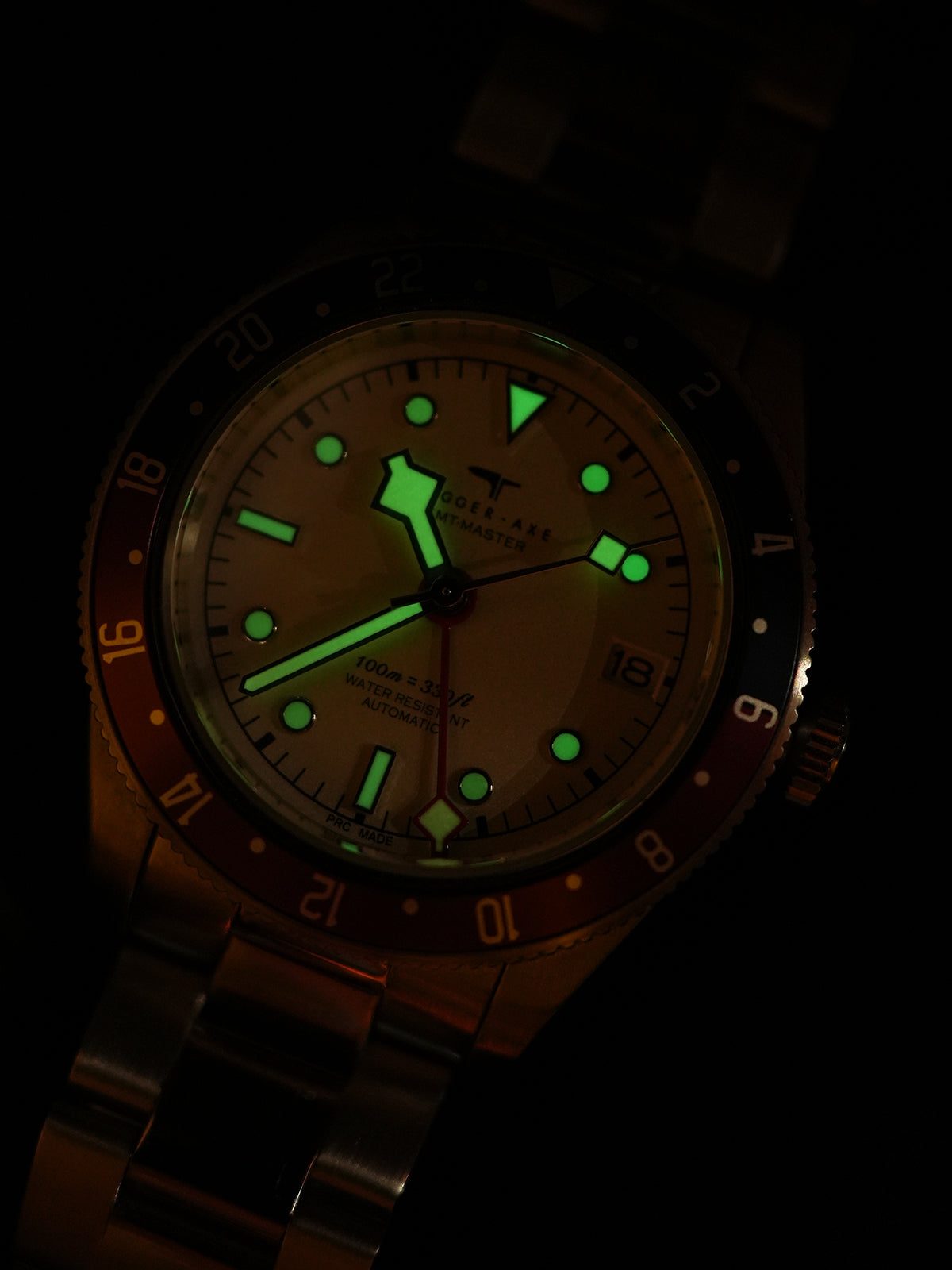 Dagger-axe Watch Four-pin Dual Time Zone Mechanical Watch Classic White Cola Ring Vintage Diving Watch