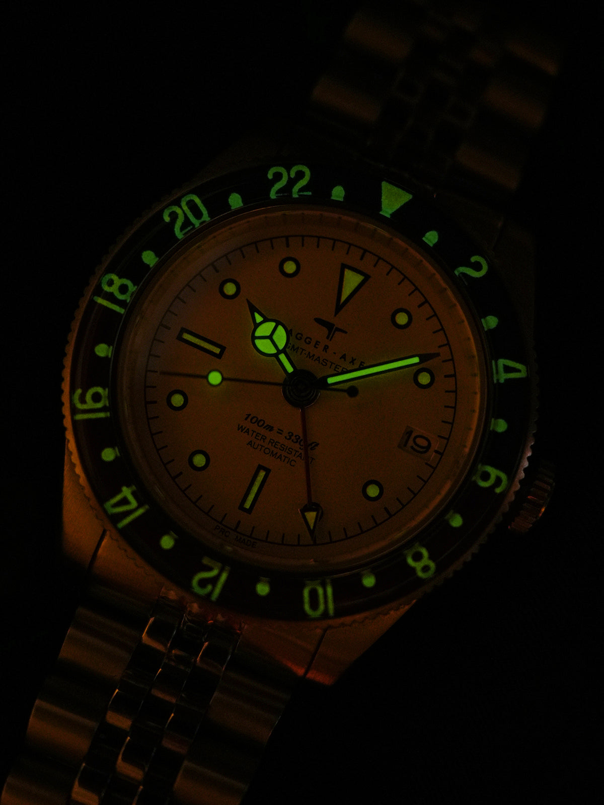 Dagger-axe Watch Men's Automatic Mechanical Watch GMT Dual Time Zone Vintage Diving Watch