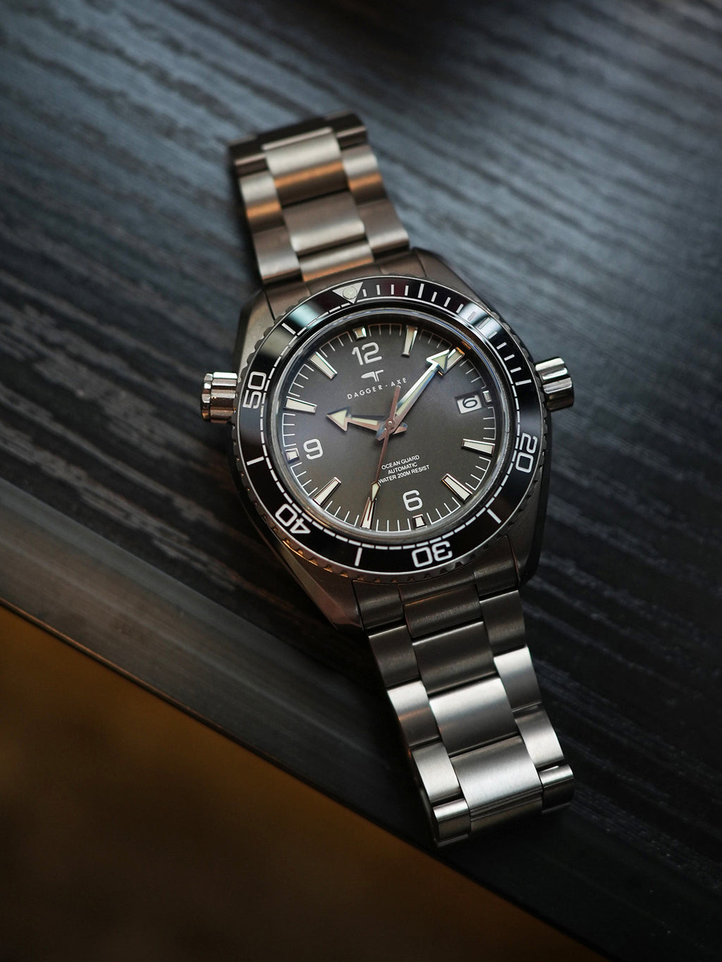 Dagger-axe Men's Diving Watch Titanium Seahorse Grey Disc Sapphire Mechanical Vintage Watch