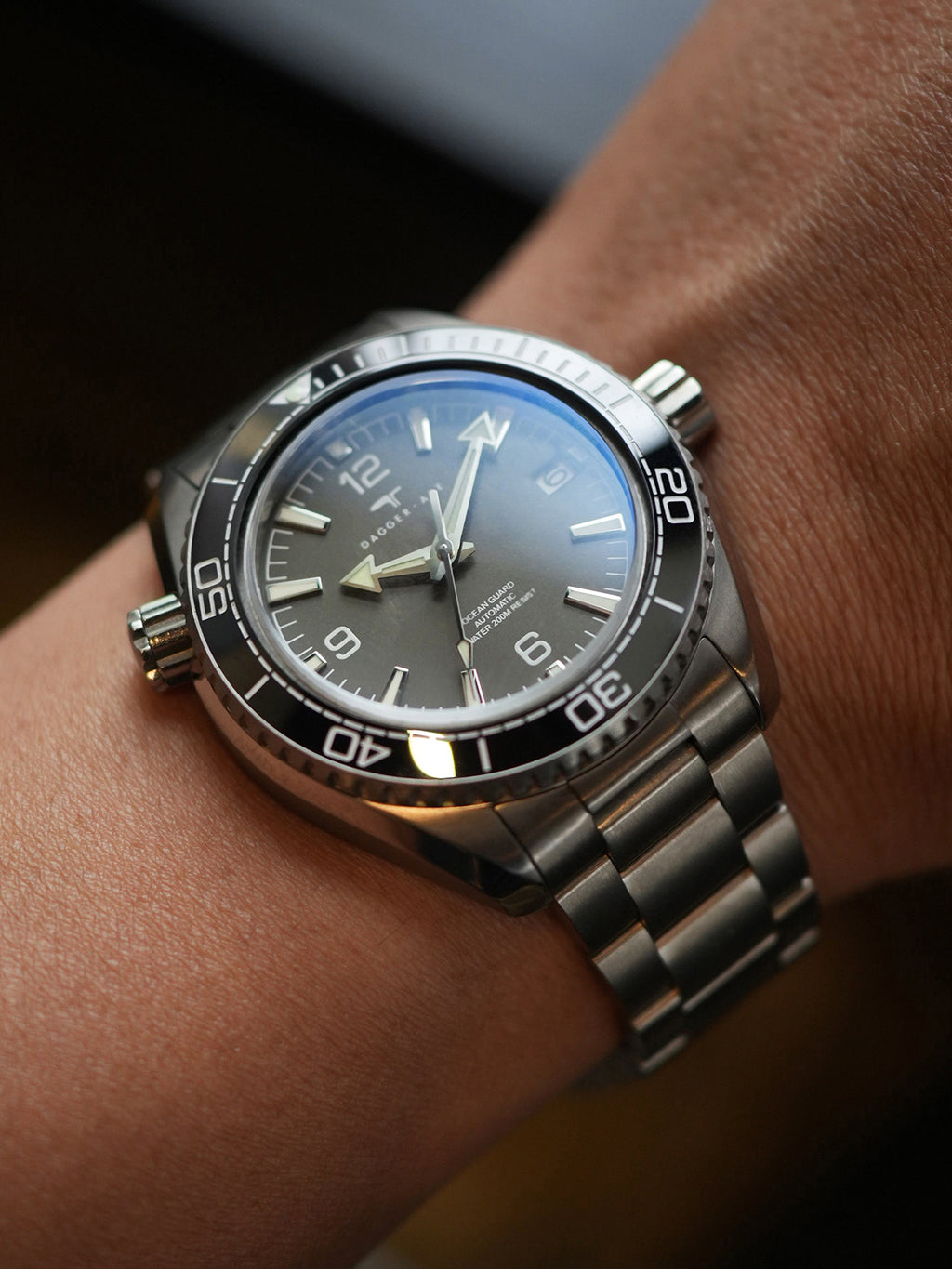 Dagger-axe Men's Diving Watch Titanium Seahorse Grey Disc Sapphire Mechanical Vintage Watch