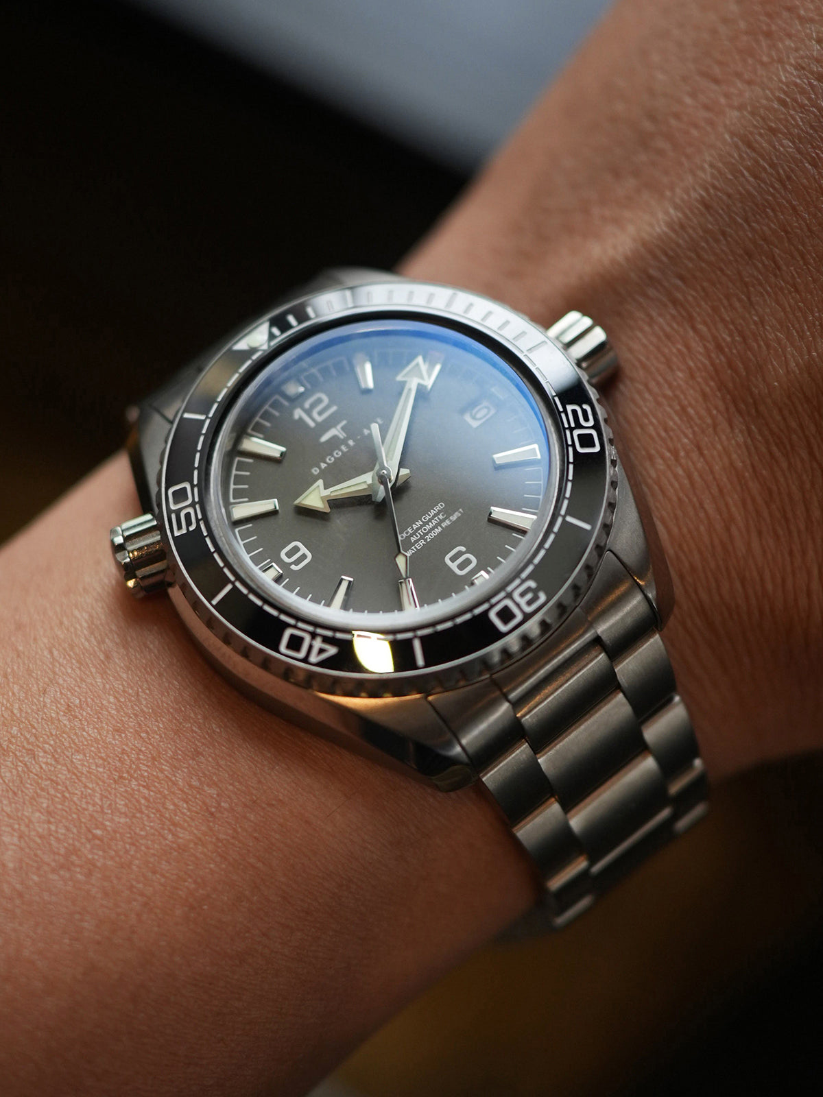 Dagger-axe Men's Diving Watch Titanium Seahorse Grey Disc Sapphire Mechanical Vintage Watch