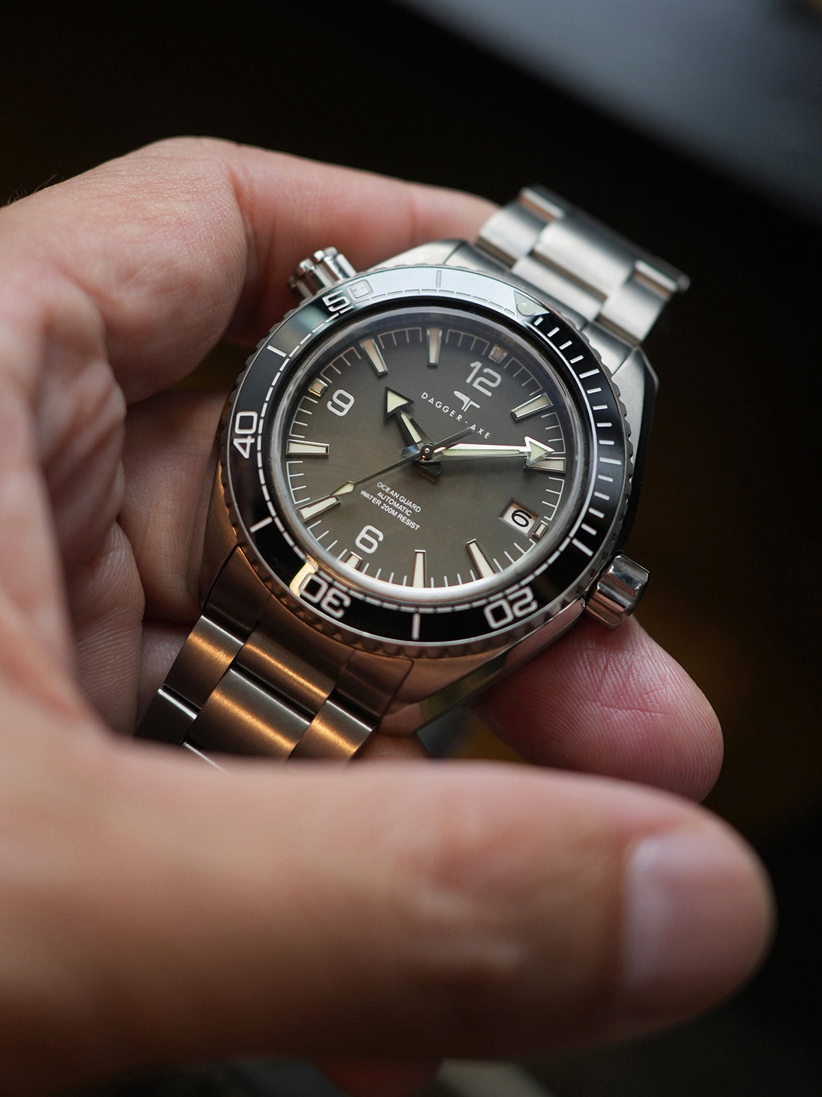 Dagger-axe Men's Diving Watch Titanium Seahorse Grey Disc Sapphire Mechanical Vintage Watch