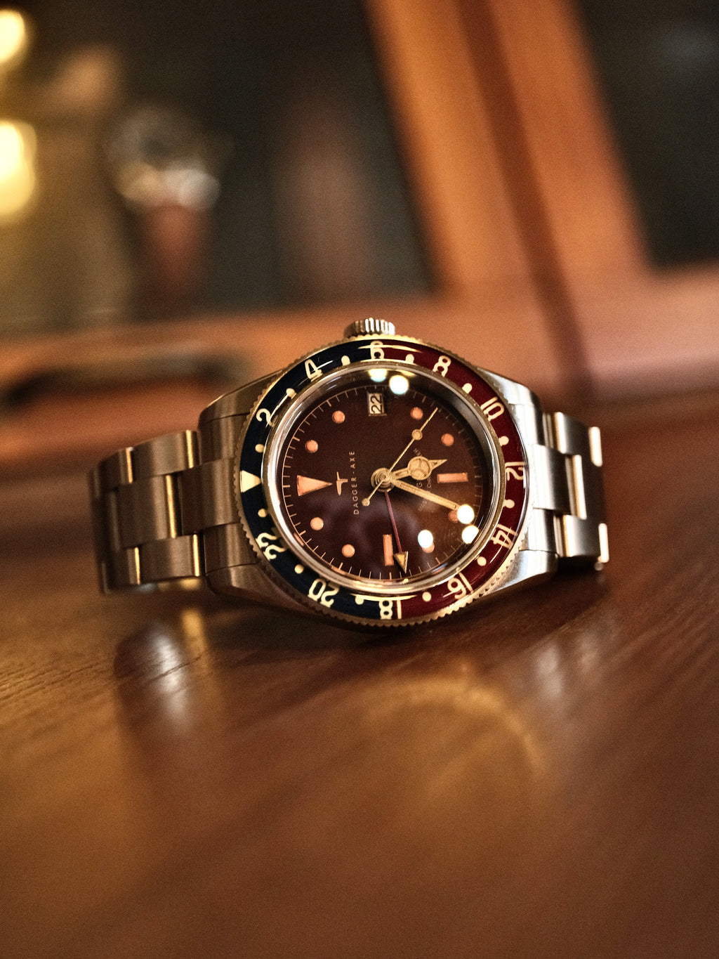 DAGGER-AXE watch old antique watch GMT two time retro mechanical watch Pepsi ring waterproof all luminous men's watch