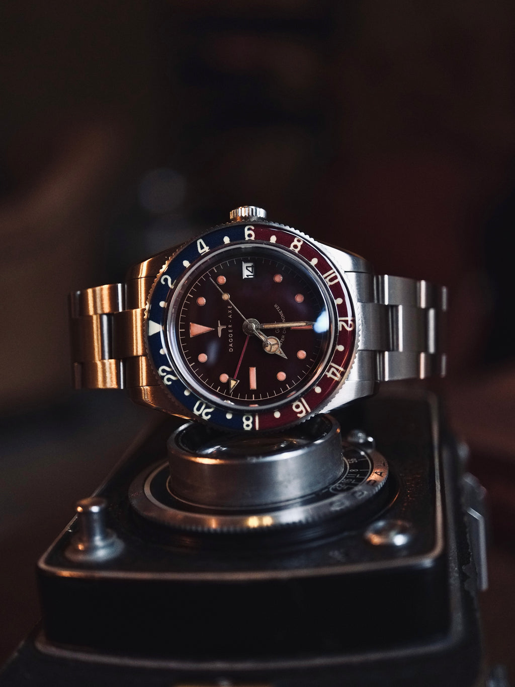 DAGGER-AXE watch old antique watch GMT two time retro mechanical watch Pepsi ring waterproof all luminous men's watch