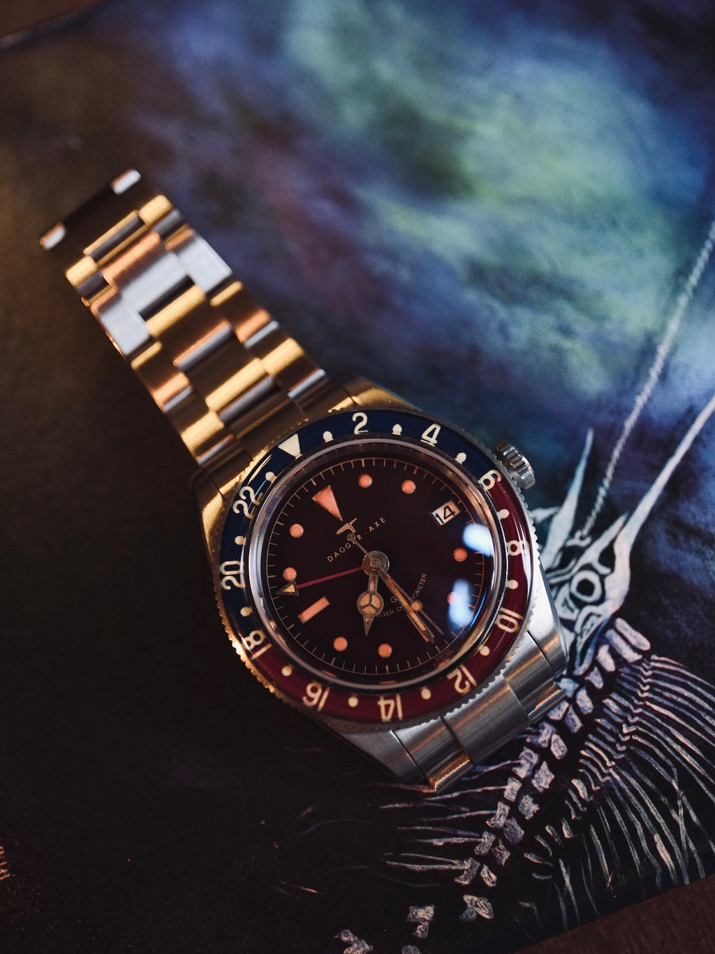 DAGGER-AXE watch old antique watch GMT two time retro mechanical watch Pepsi ring waterproof all luminous men's watch