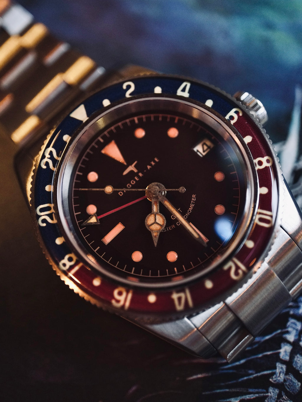 DAGGER-AXE watch old antique watch GMT two time retro mechanical watch Pepsi ring waterproof all luminous men's watch