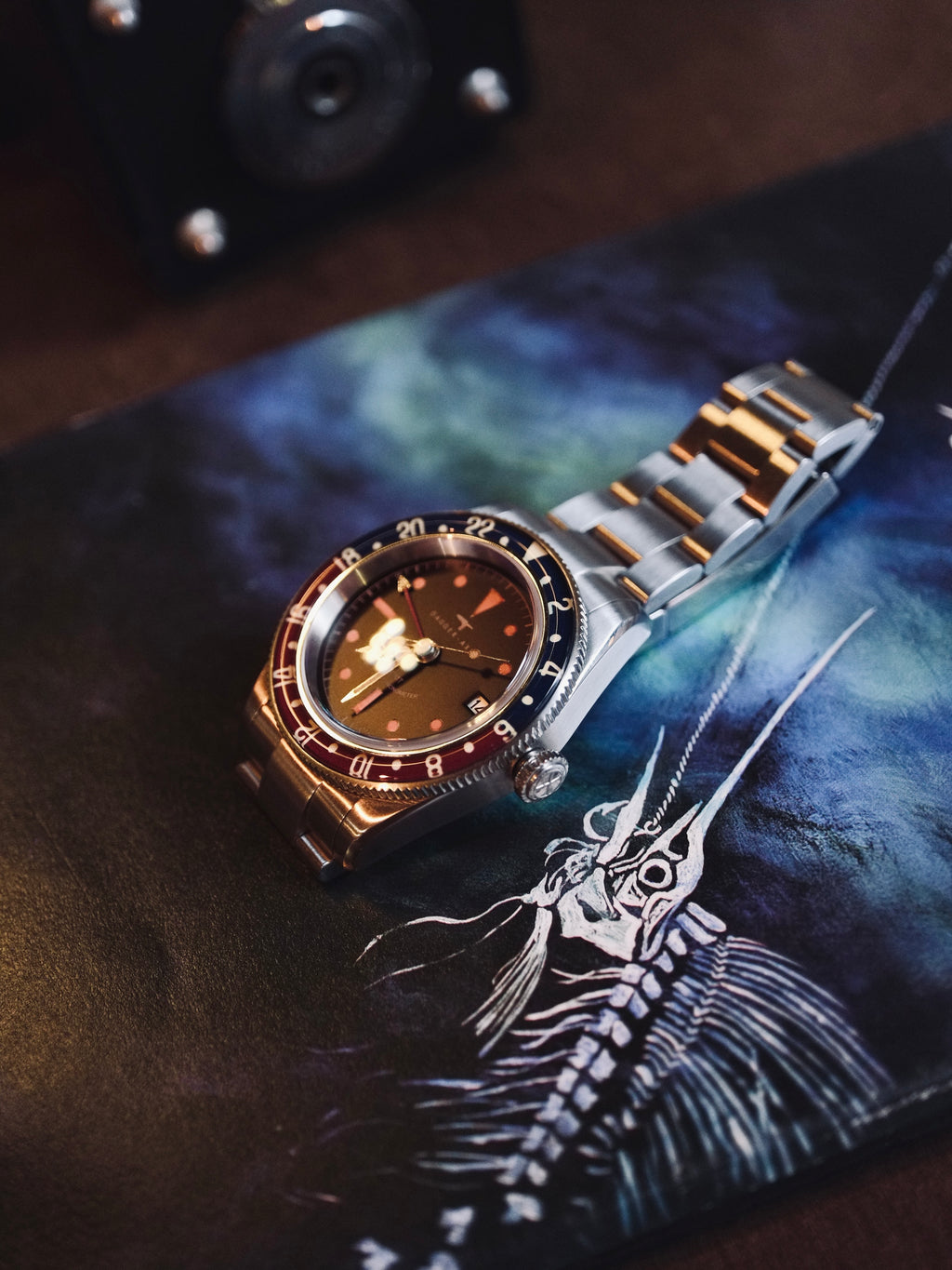DAGGER-AXE watch old antique watch GMT two time retro mechanical watch Pepsi ring waterproof all luminous men's watch