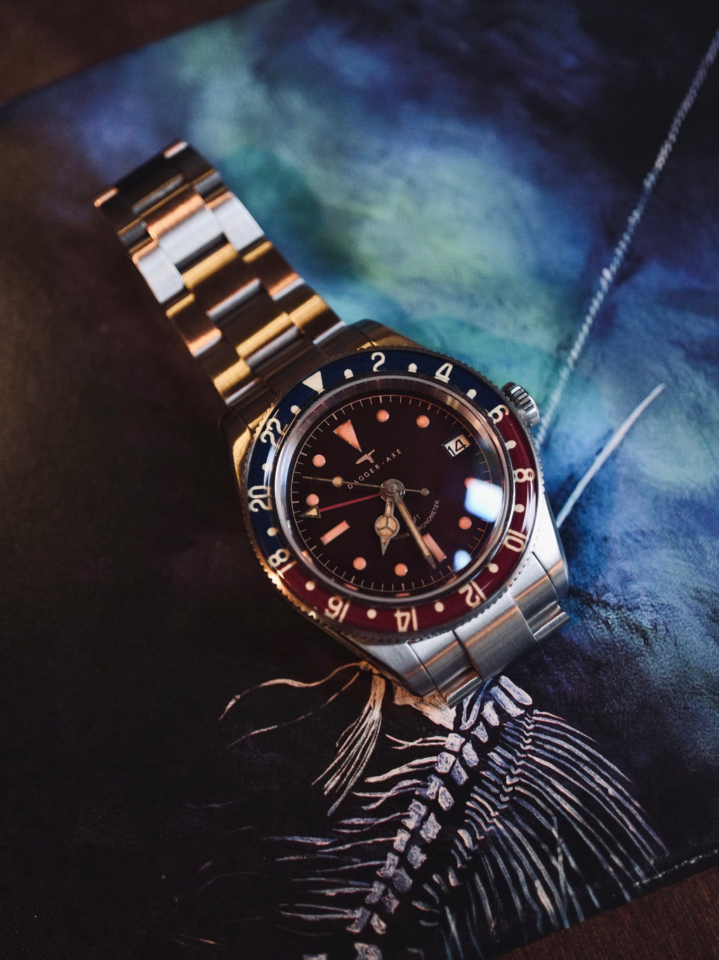DAGGER-AXE watch old antique watch GMT two time retro mechanical watch Pepsi ring waterproof all luminous men's watch