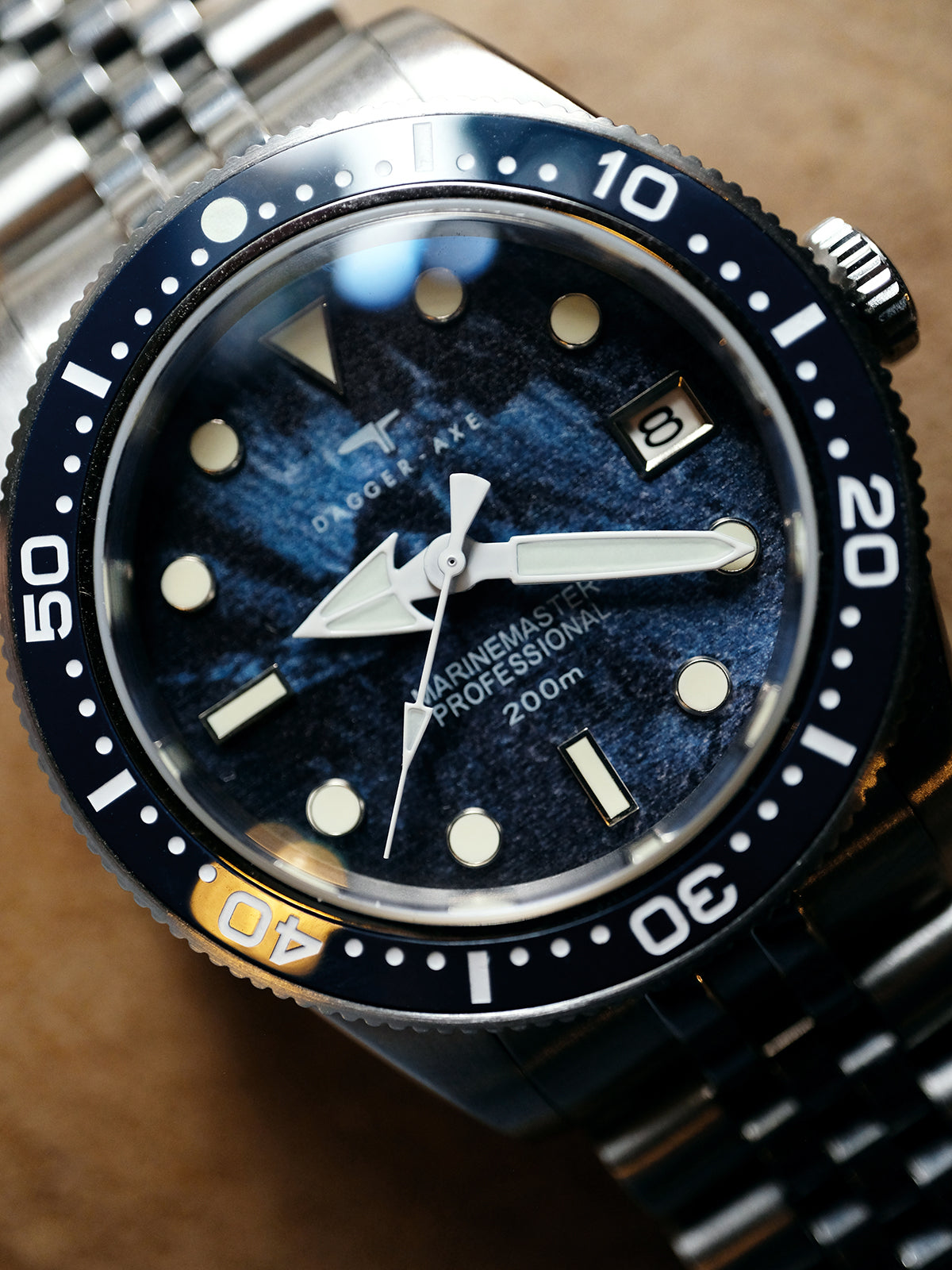 Dagger-axe Watch Rock Texture Dial Automatic Mechanical Watch Waterproof Luminous Five-bead Chain Men's Watch