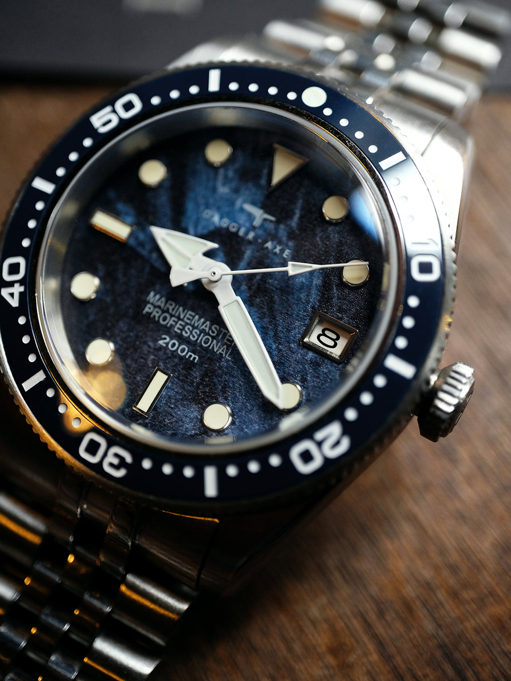 Dagger-axe Watch Rock Texture Dial Automatic Mechanical Watch Waterproof Luminous Five-bead Chain Men's Watch