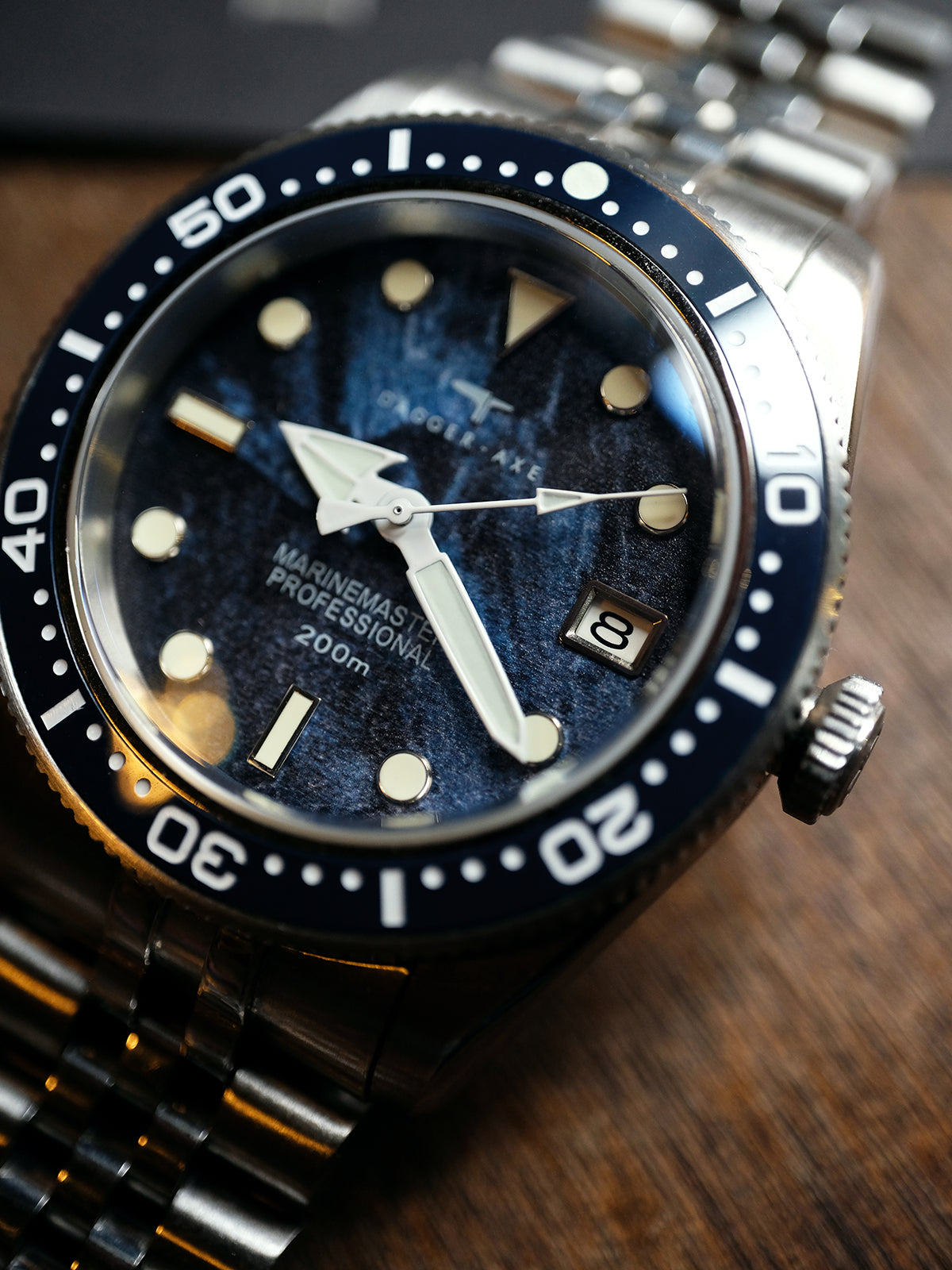 Dagger-axe Watch Rock Texture Dial Automatic Mechanical Watch Waterproof Luminous Five-bead Chain Men's Watch
