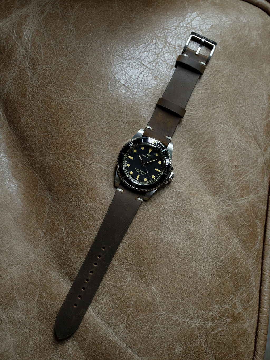 DAGGER-AXE watch 1950S water ghost genuine leather waterproof retro mechanical watch diving watch vintage