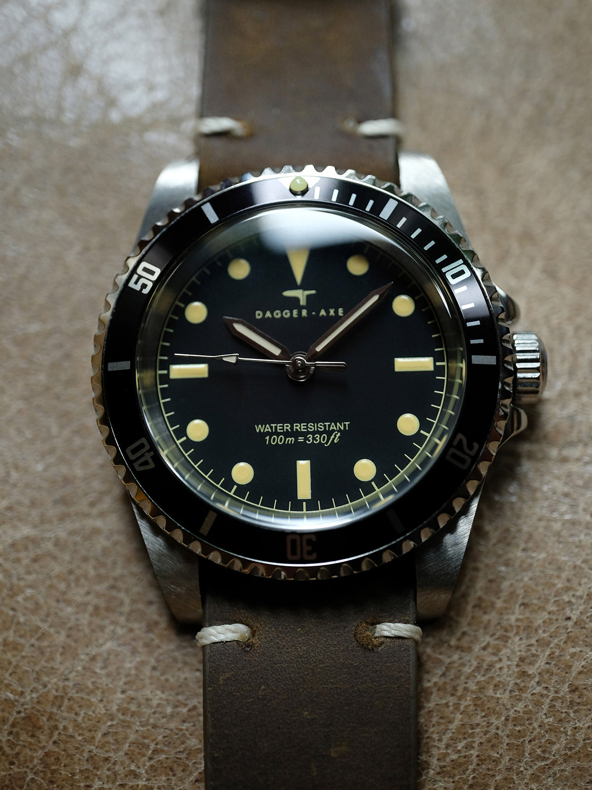 DAGGER-AXE watch 1950S water ghost genuine leather waterproof retro mechanical watch diving watch vintage