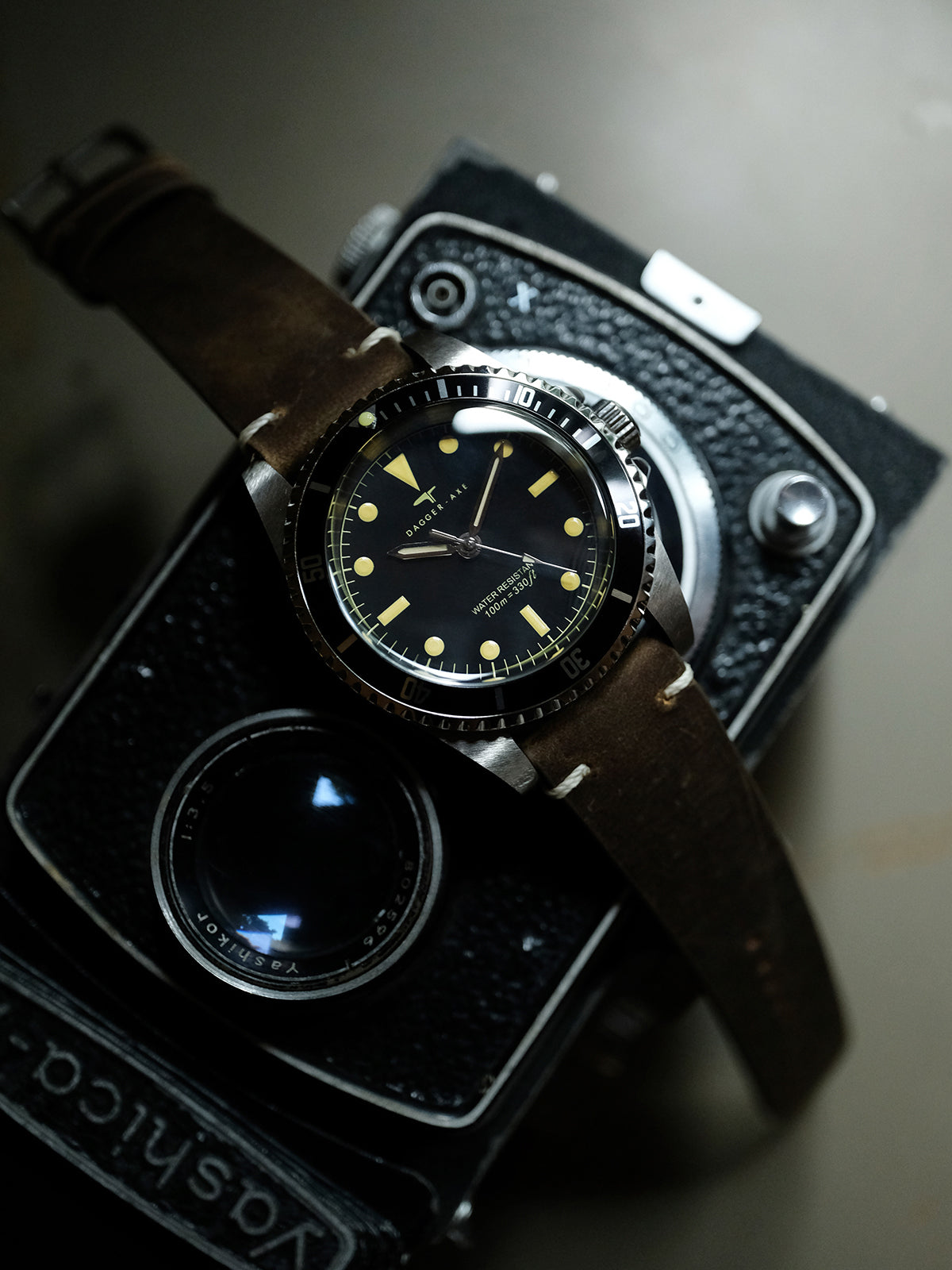 DAGGER-AXE watch 1950S water ghost genuine leather waterproof retro mechanical watch diving watch vintage