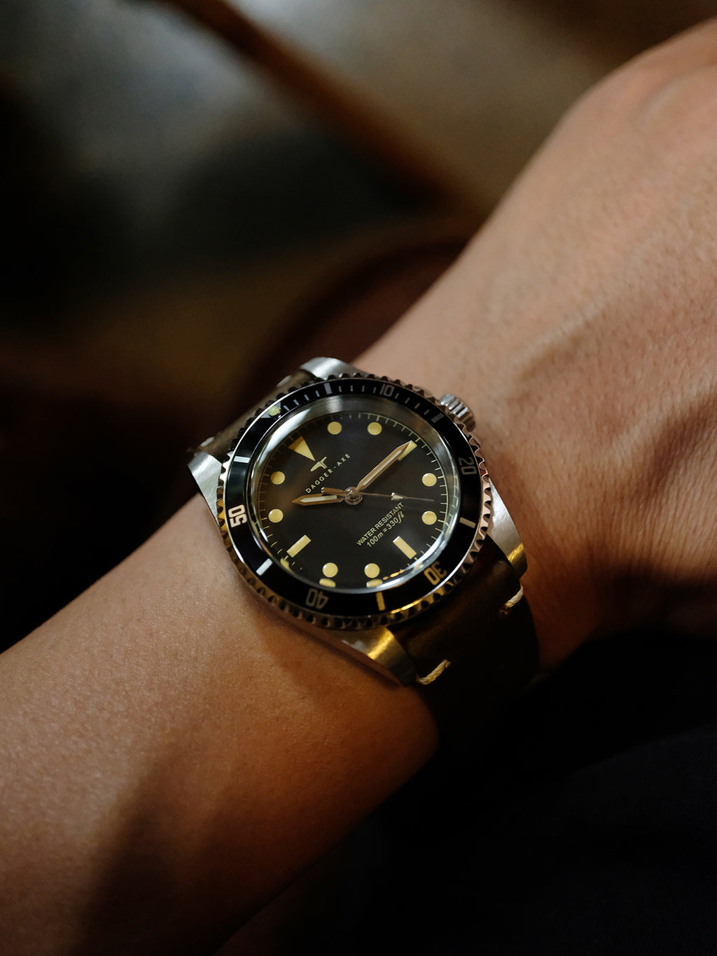 DAGGER-AXE watch 1950S water ghost genuine leather waterproof retro mechanical watch diving watch vintage