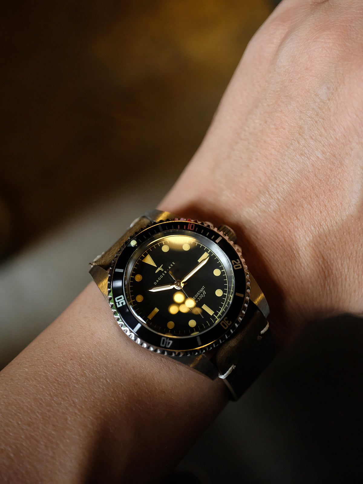DAGGER-AXE watch 1950S water ghost genuine leather waterproof retro mechanical watch diving watch vintage