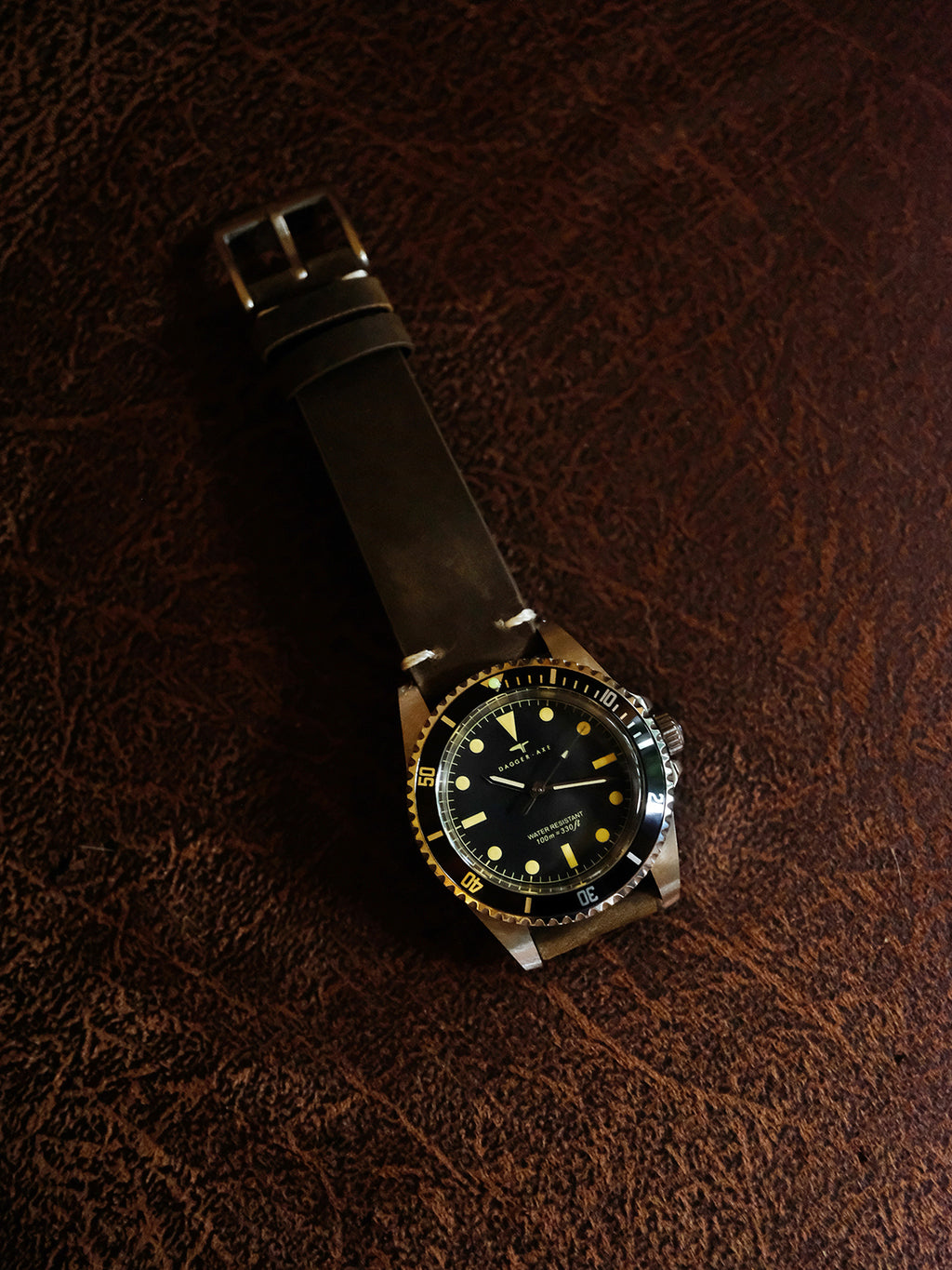 DAGGER-AXE watch 1950S water ghost genuine leather waterproof retro mechanical watch diving watch vintage