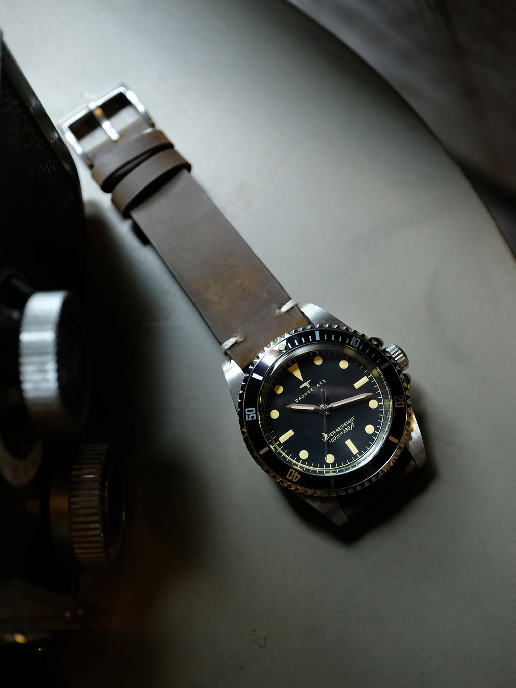 DAGGER-AXE watch 1950S water ghost genuine leather waterproof retro mechanical watch diving watch vintage