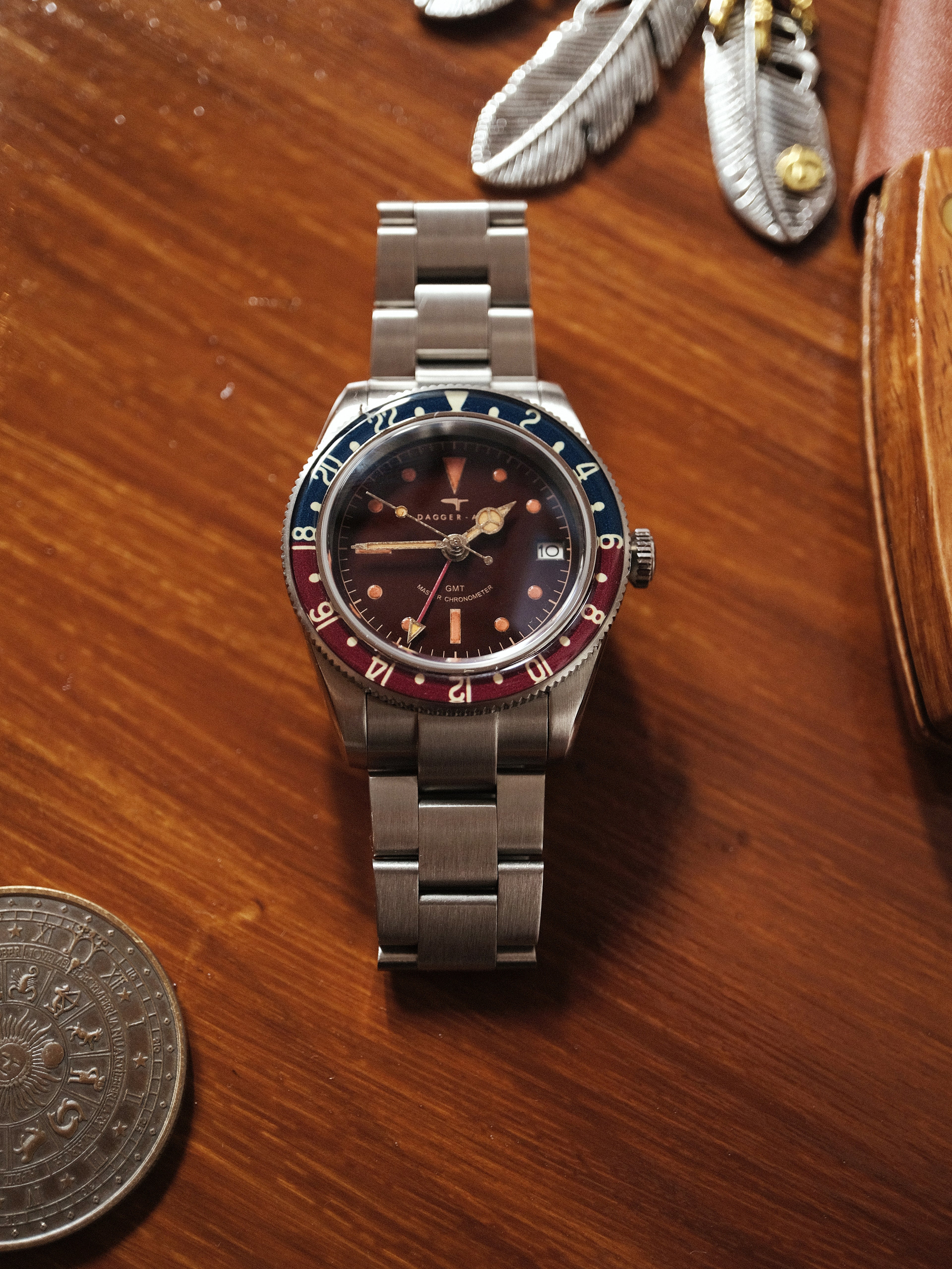 DAGGER-AXE watch old antique watch GMT two time retro mechanical watch Pepsi ring waterproof all luminous men's watch