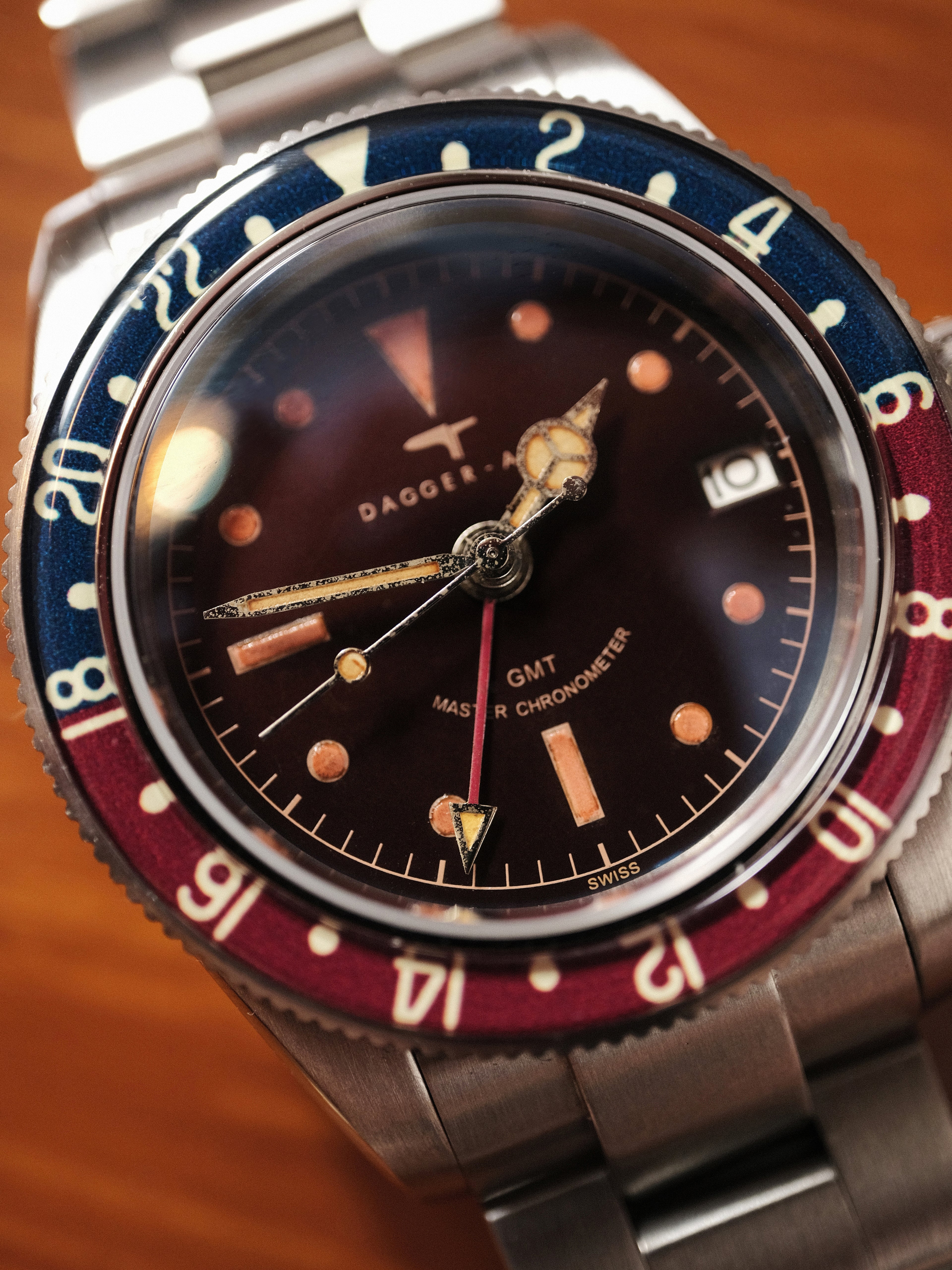 DAGGER-AXE watch old antique watch GMT two time retro mechanical watch Pepsi ring waterproof all luminous men's watch