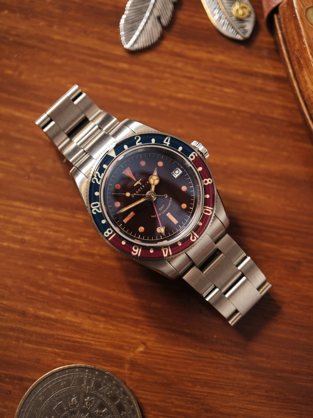 DAGGER-AXE watch old antique watch GMT two time retro mechanical watch Pepsi ring waterproof all luminous men's watch