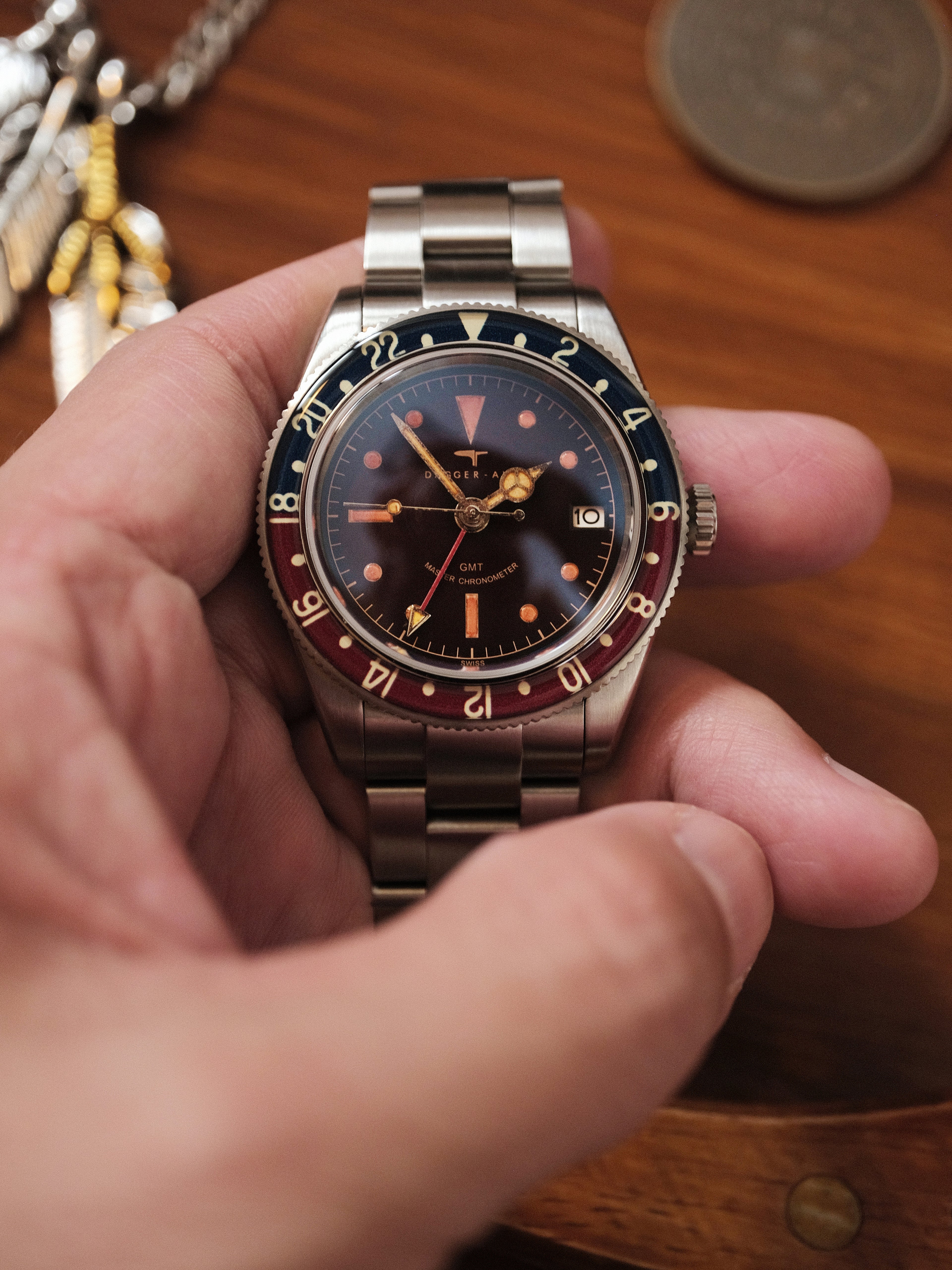DAGGER-AXE watch old antique watch GMT two time retro mechanical watch Pepsi ring waterproof all luminous men's watch