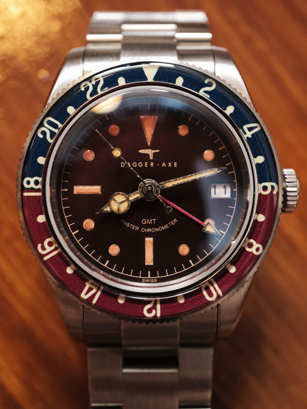 DAGGER-AXE watch old antique watch GMT two time retro mechanical watch Pepsi ring waterproof all luminous men's watch