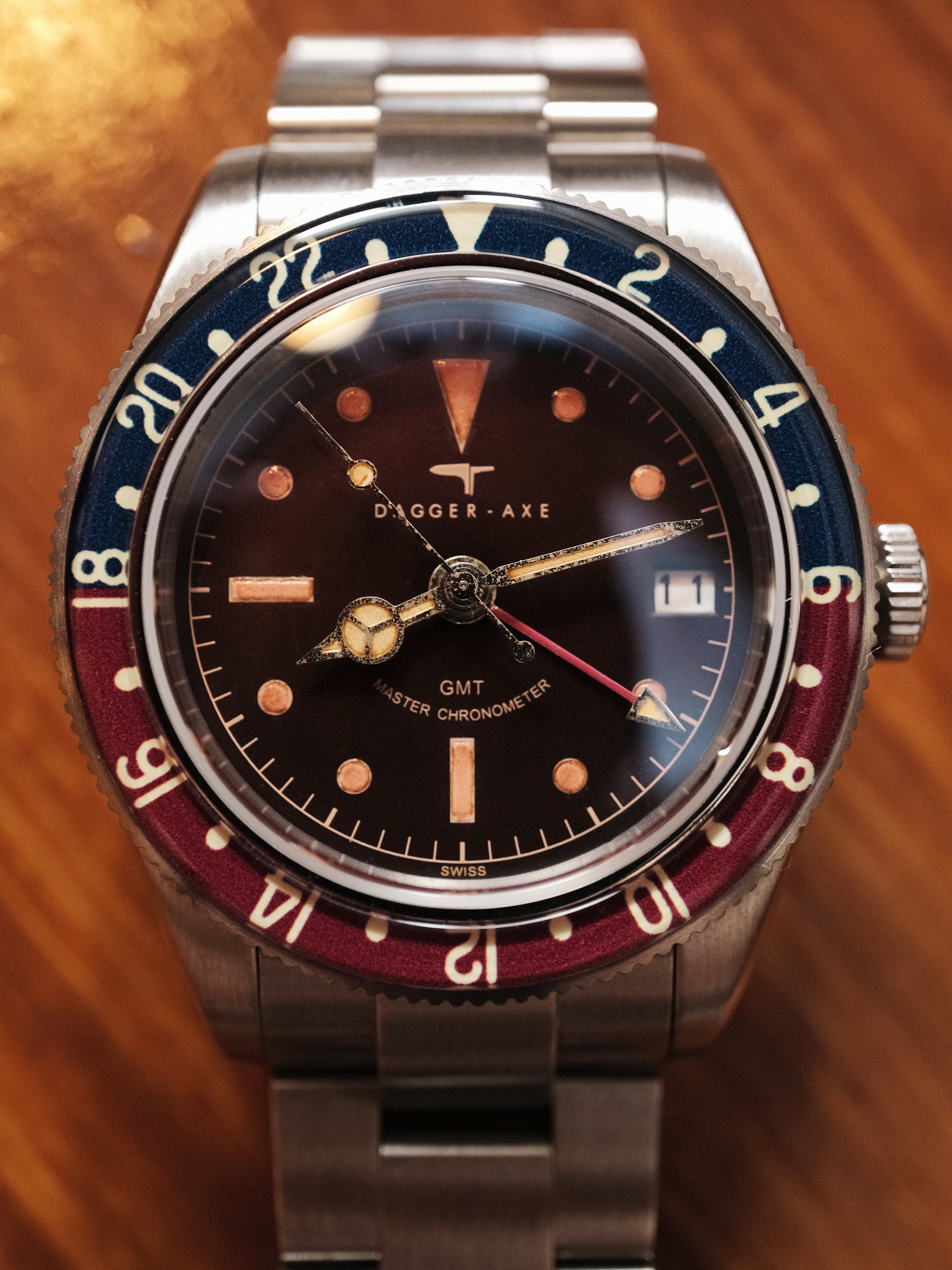 DAGGER-AXE watch old antique watch GMT two time retro mechanical watch Pepsi ring waterproof all luminous men's watch