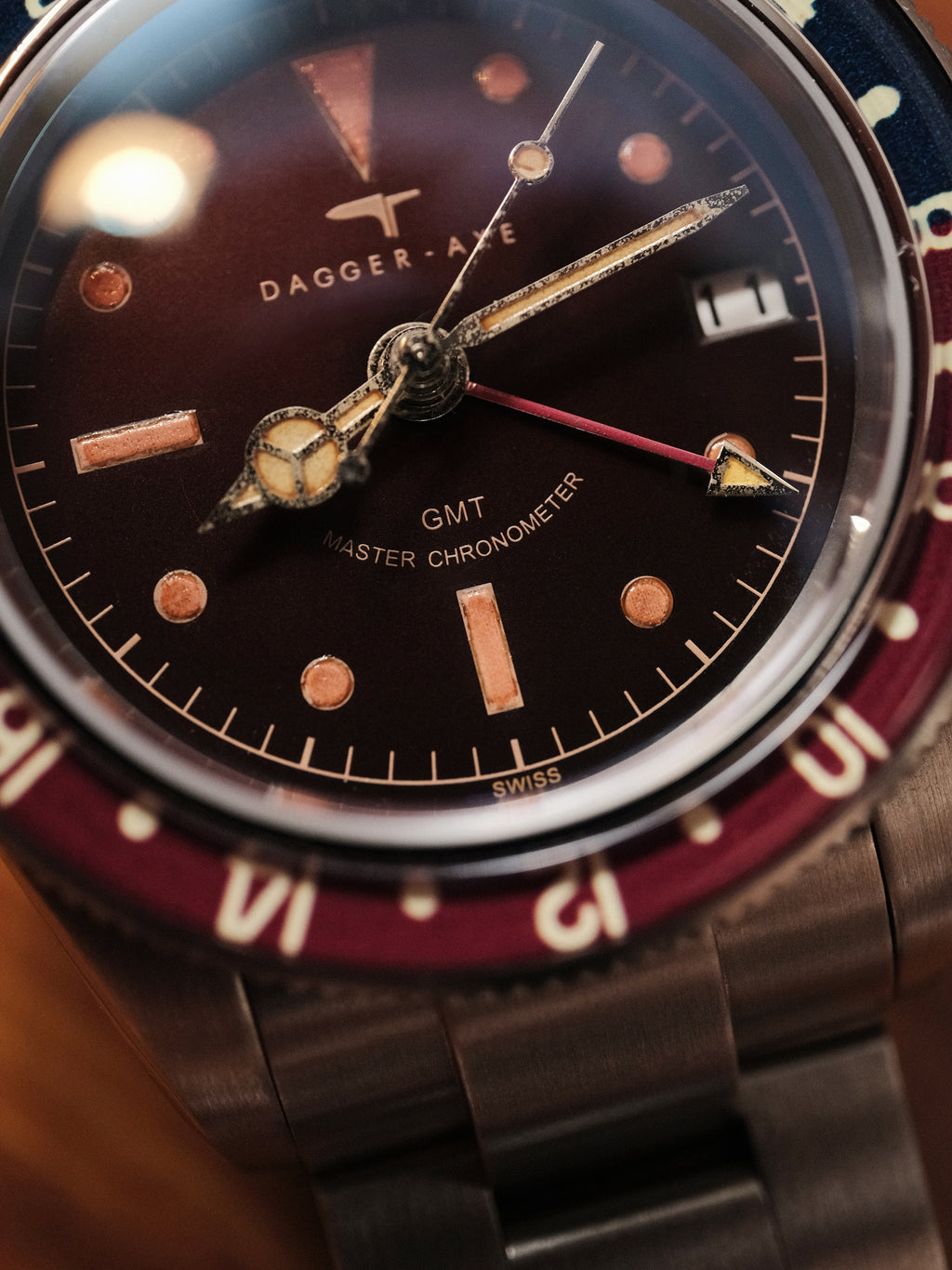 DAGGER-AXE watch old antique watch GMT two time retro mechanical watch Pepsi ring waterproof all luminous men's watch
