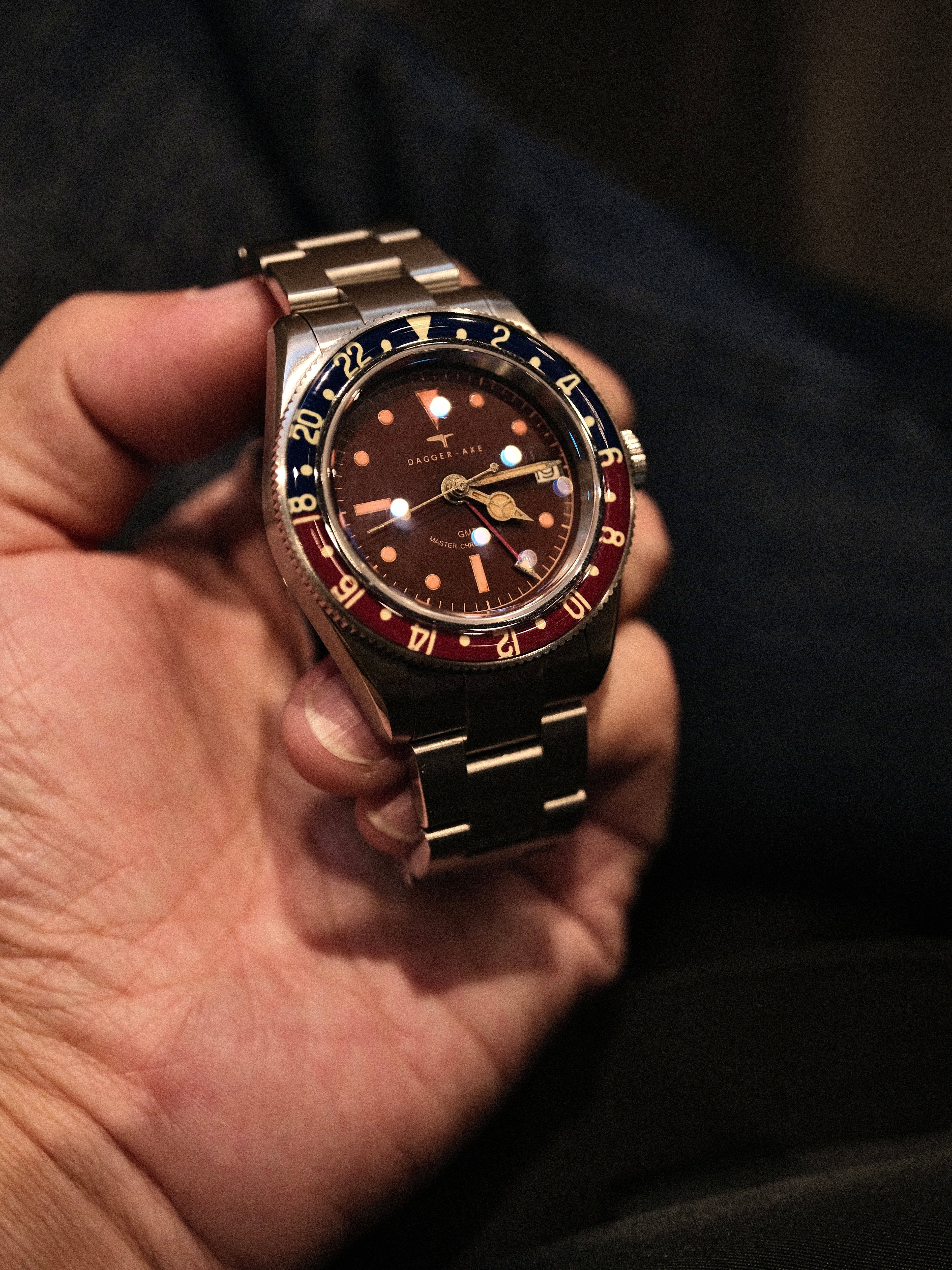 DAGGER-AXE watch old antique watch GMT two time retro mechanical watch Pepsi ring waterproof all luminous men's watch
