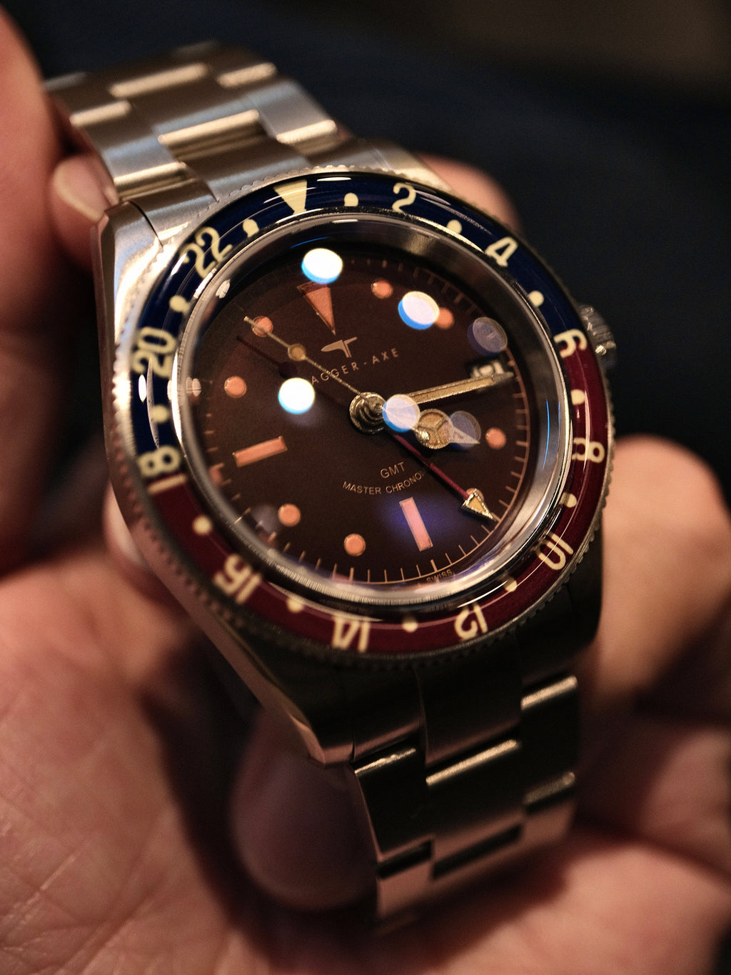 DAGGER-AXE watch old antique watch GMT two time retro mechanical watch Pepsi ring waterproof all luminous men's watch
