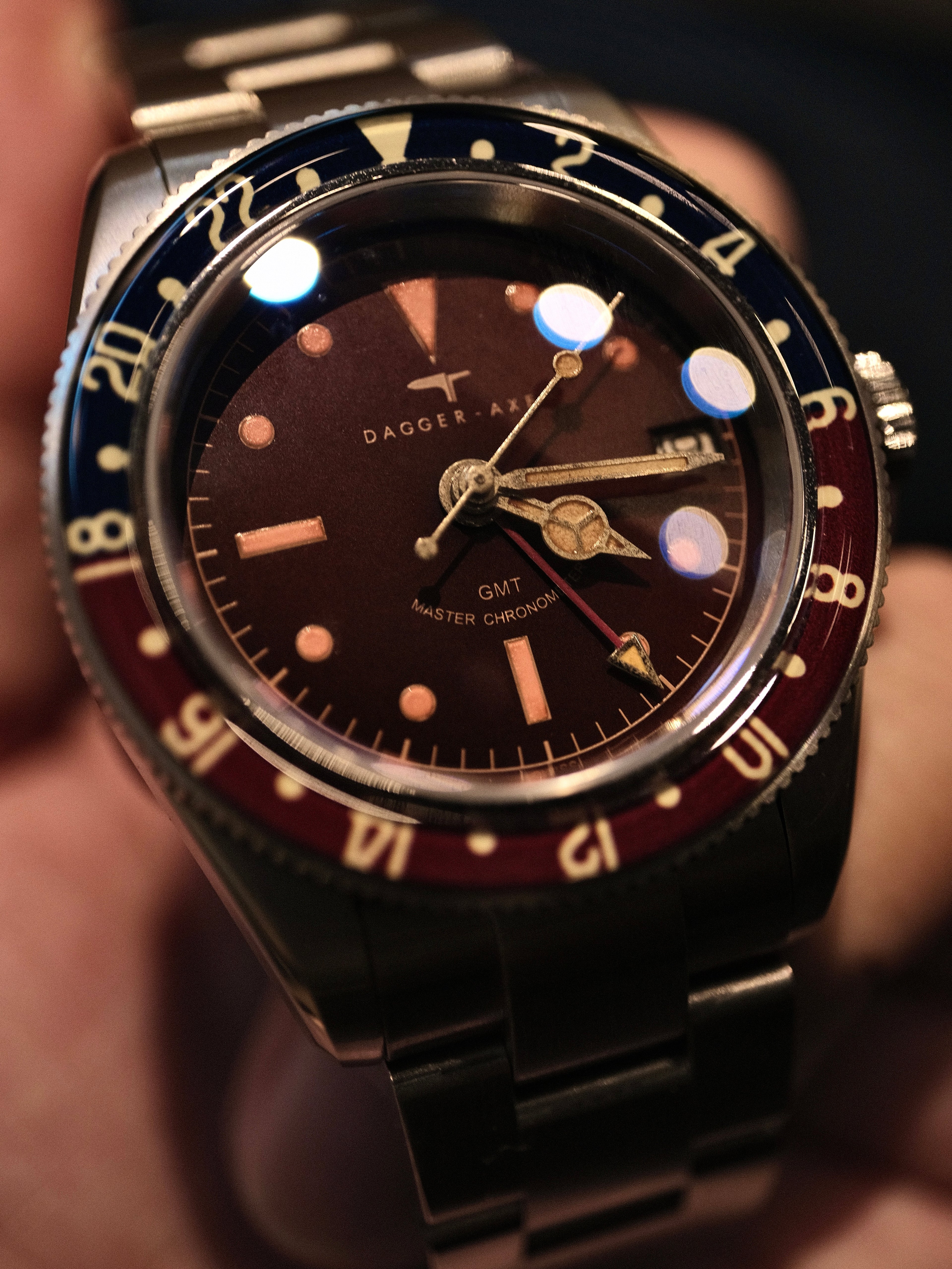 DAGGER-AXE watch old antique watch GMT two time retro mechanical watch Pepsi ring waterproof all luminous men's watch