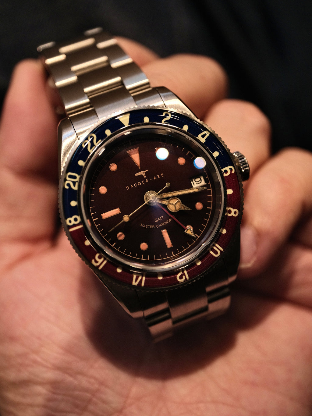 DAGGER-AXE watch old antique watch GMT two time retro mechanical watch Pepsi ring waterproof all luminous men's watch