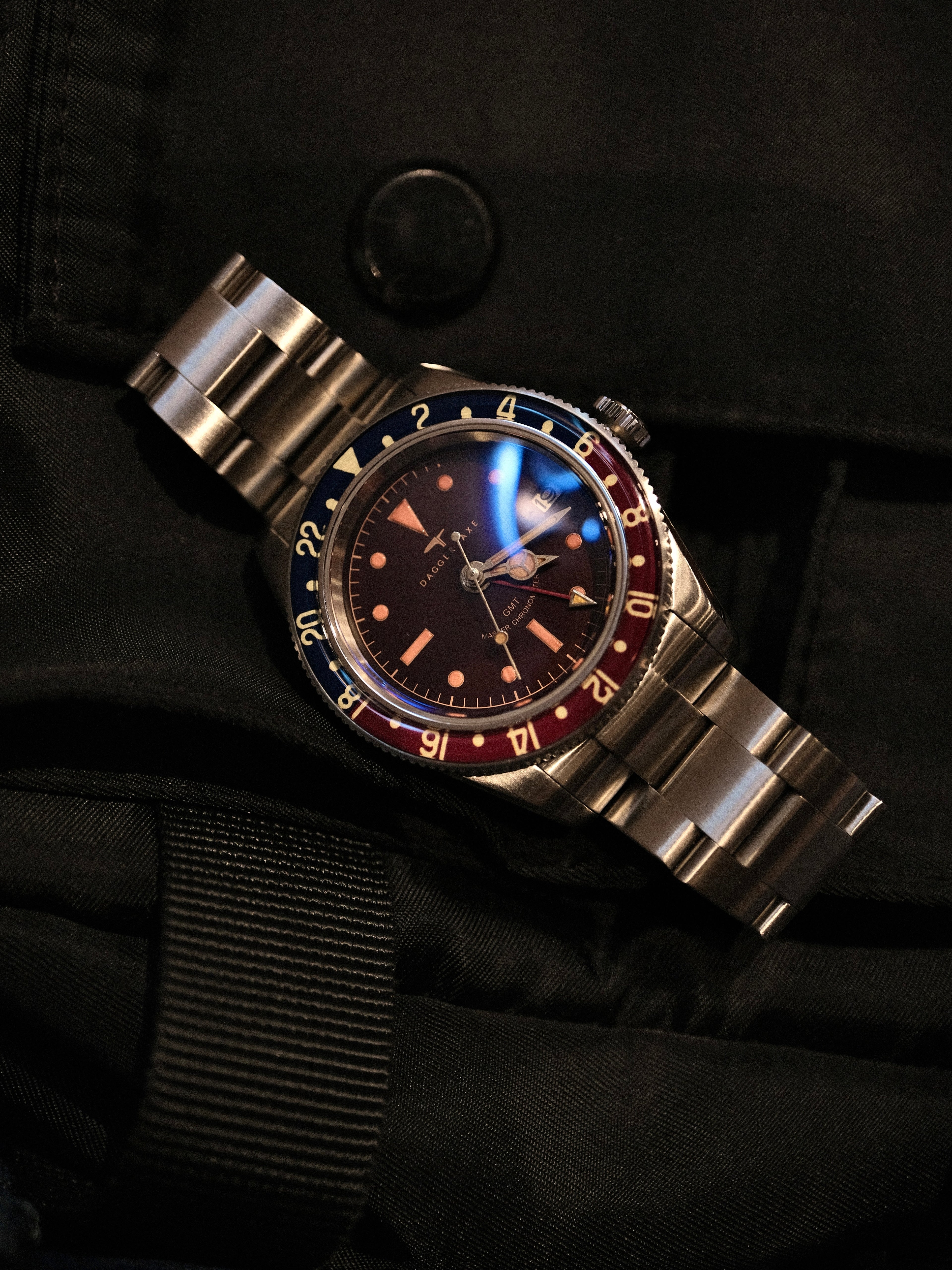 DAGGER-AXE watch old antique watch GMT two time retro mechanical watch Pepsi ring waterproof all luminous men's watch