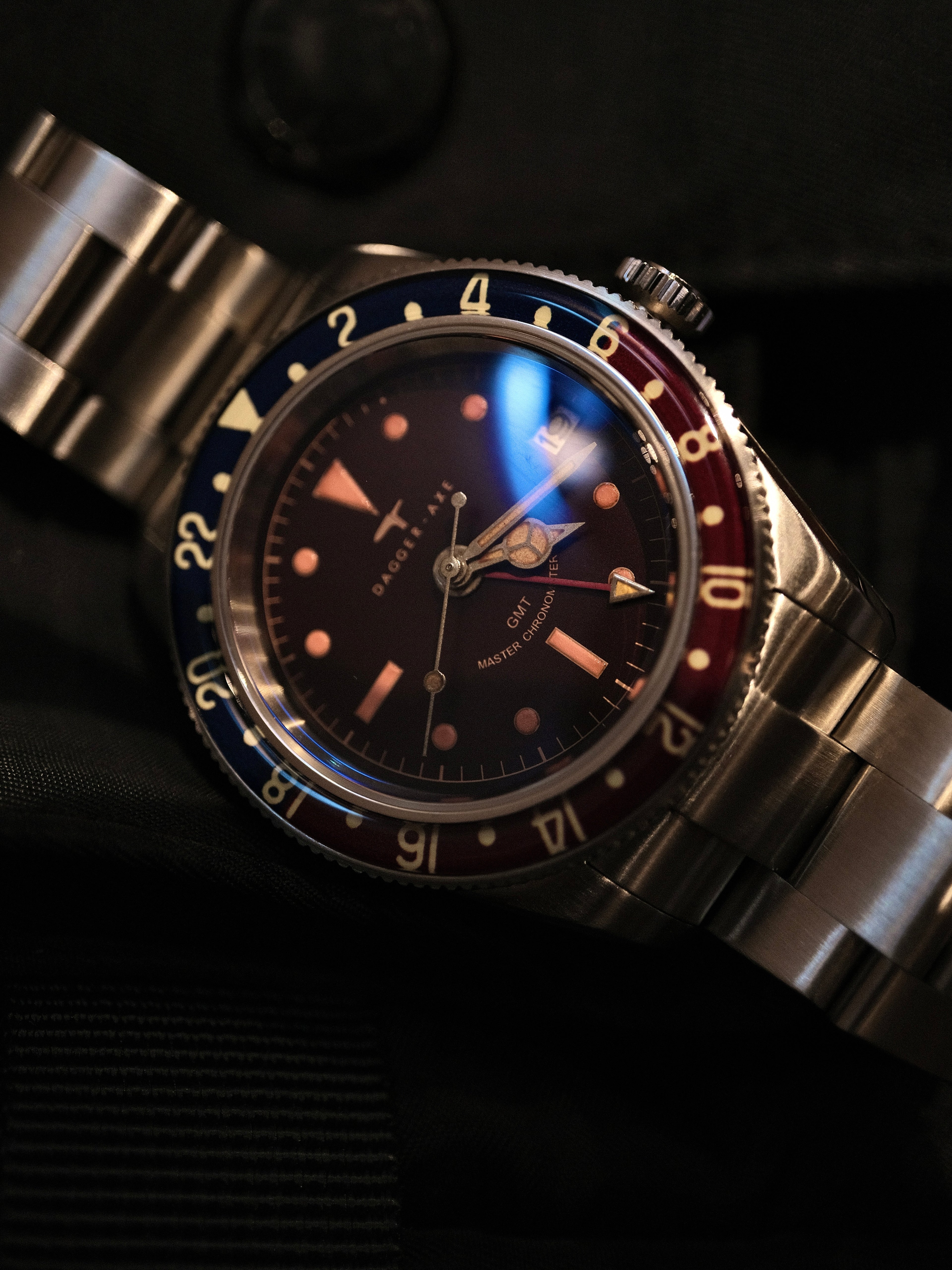DAGGER-AXE watch old antique watch GMT two time retro mechanical watch Pepsi ring waterproof all luminous men's watch