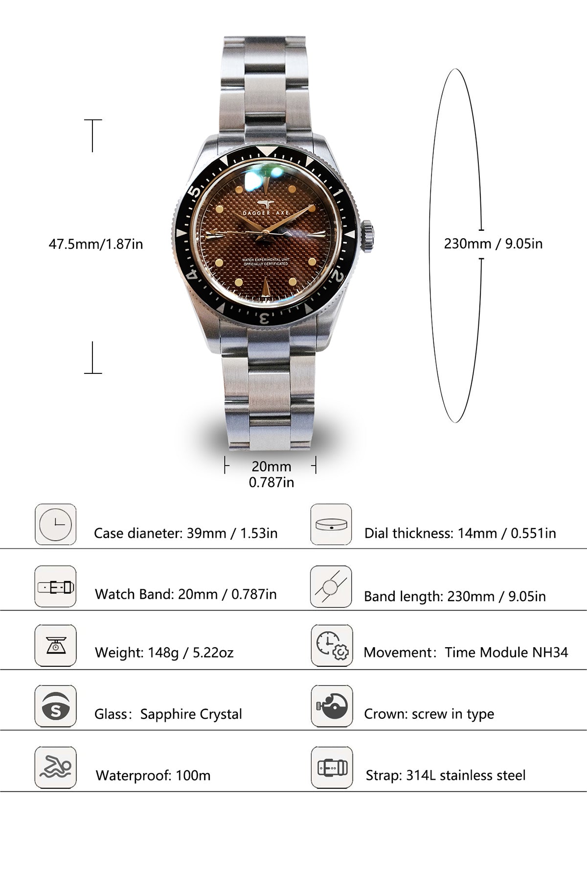 DAGGER-AXE watch men's mechanical watch automatic waterproof luminous diving outdoor retro watch