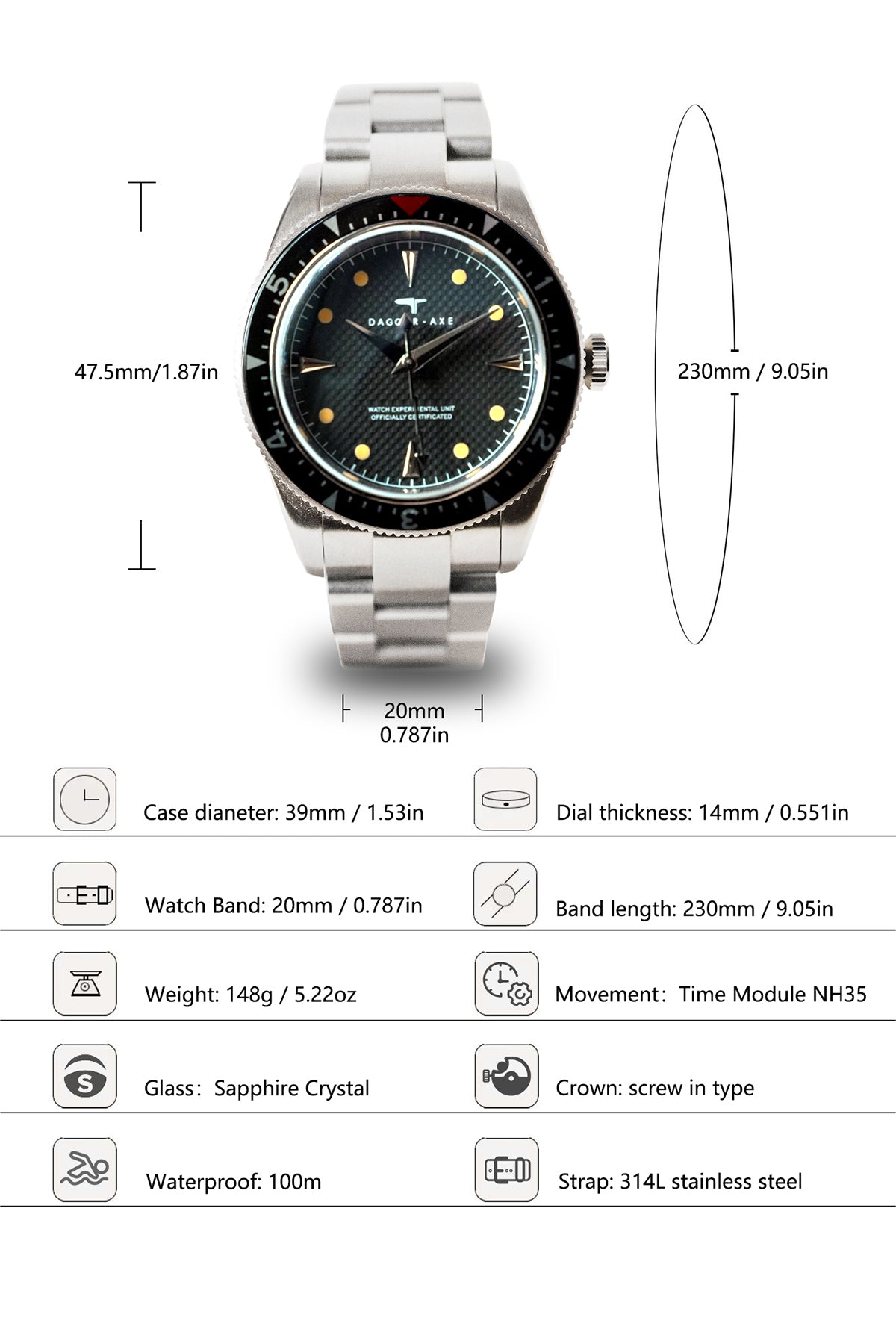 Dagger-axe watch men's automatic mechanical watch fashionable simple all-matching business casual men's watch