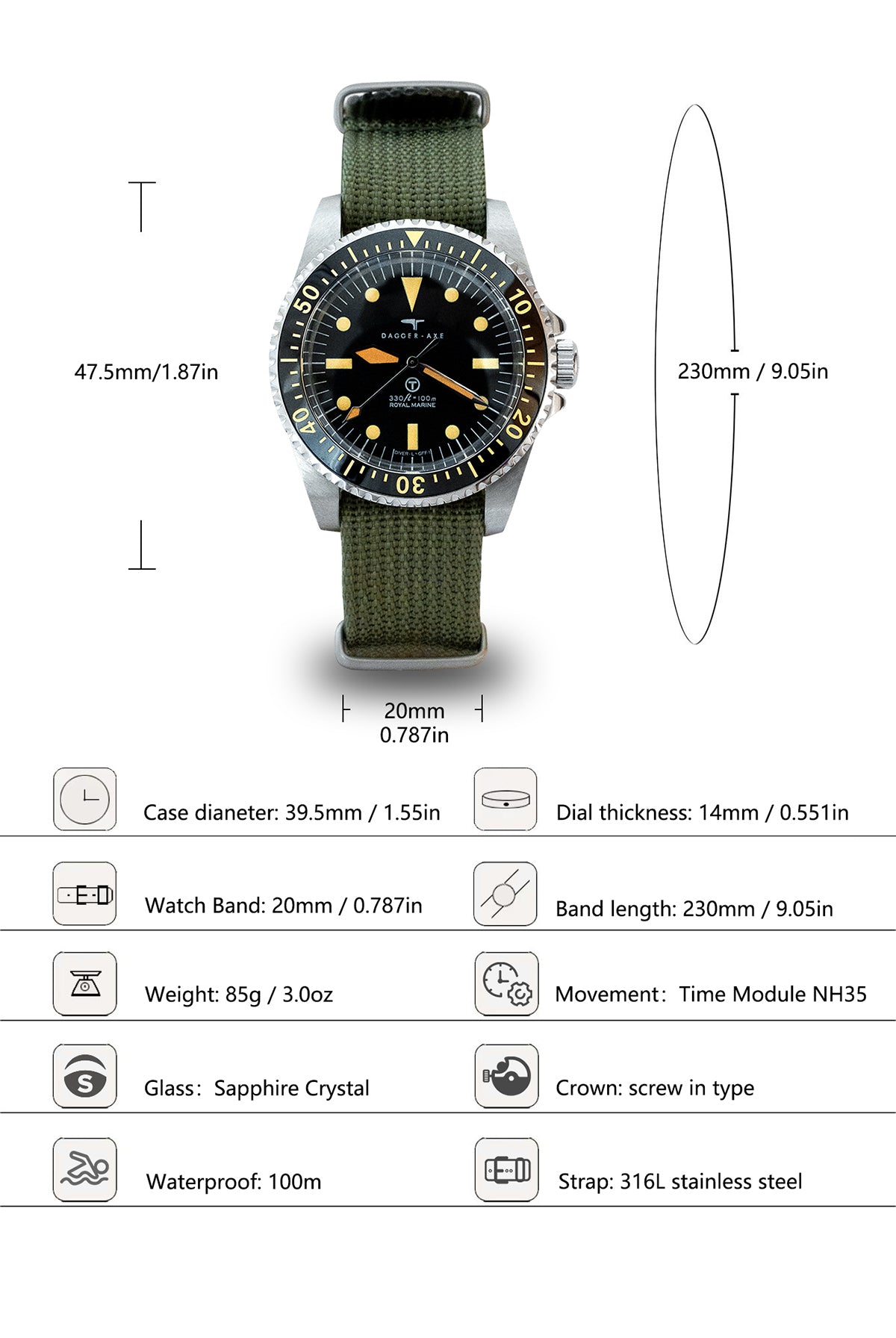 DAGGER-AXE watch mechanical watch diving watch retro watch series waterproof outdoor watch vintage