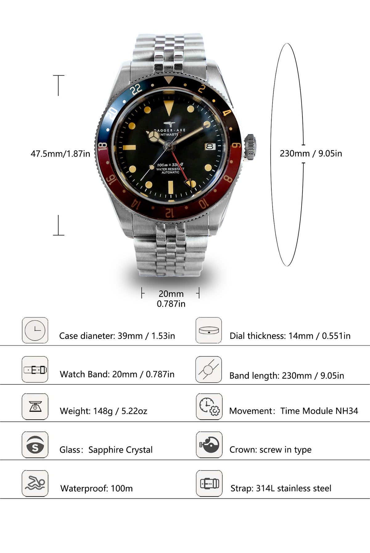 DAGGER-AXE watch Men's Mechanical Watch Automatic Waterproof Luminous Diving Outdoor Vintage Watch
