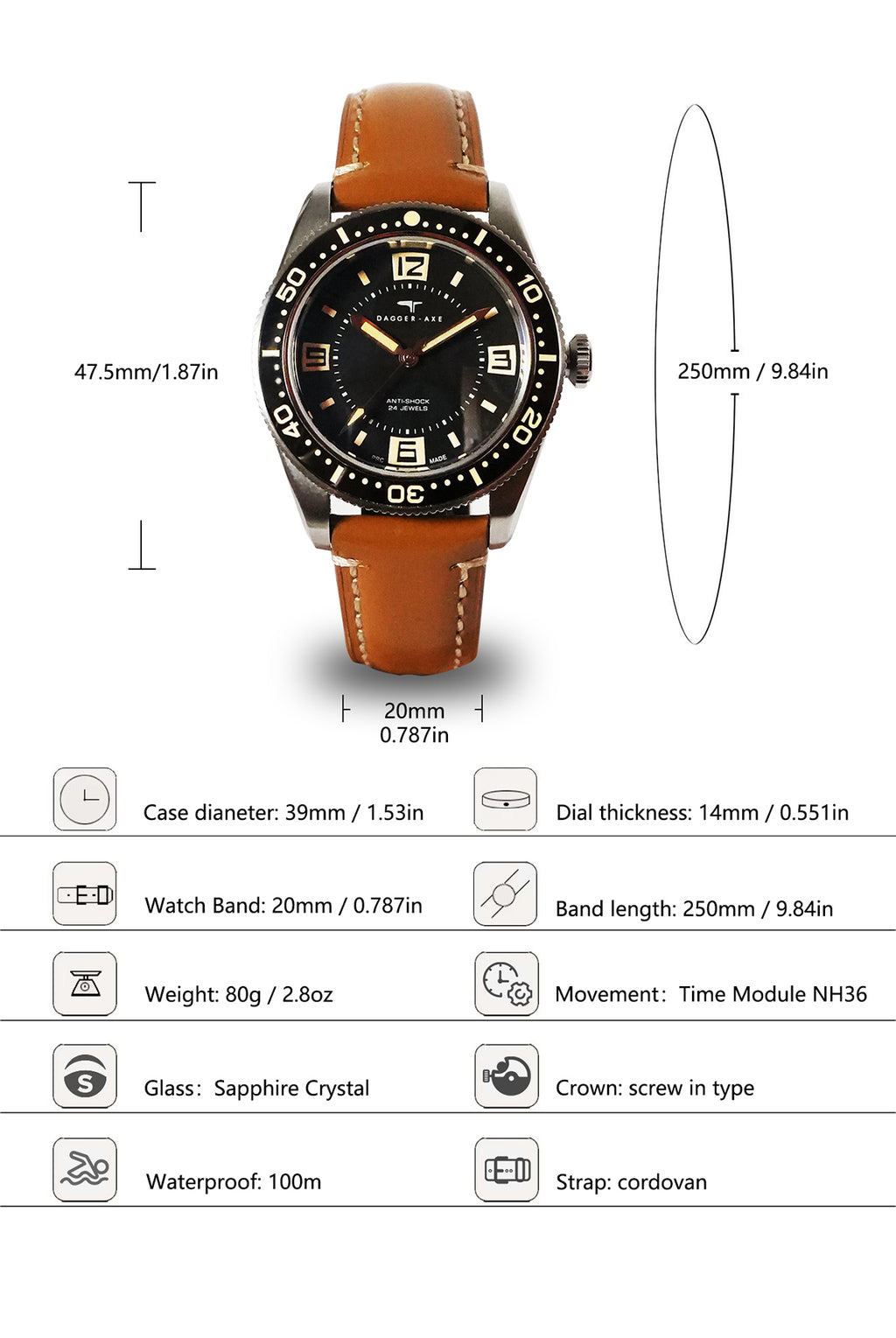 Dagger-axe Watch Hand Automatic Mechanical Watch Vintage American Street Diving Watch